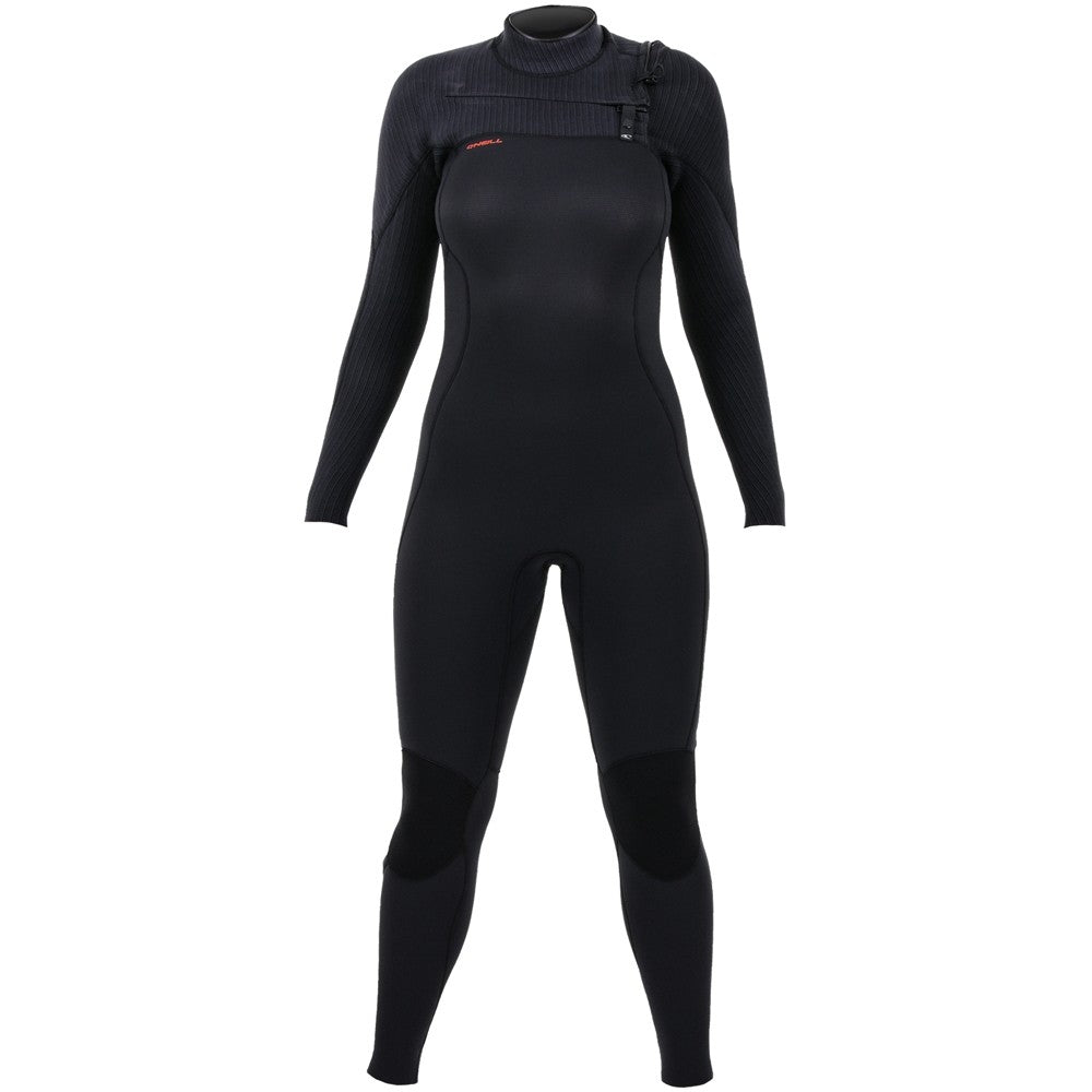 O'Neill Womens Hyperfreak 4/3+mm Chest Zip Wetsuit - Black/Black