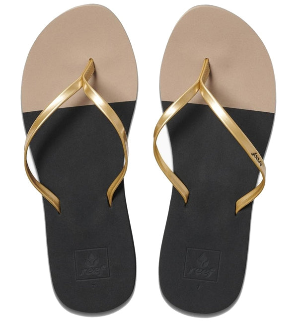 Reef Womens Bliss Toe Dip Flip Flops  - Black/Gold