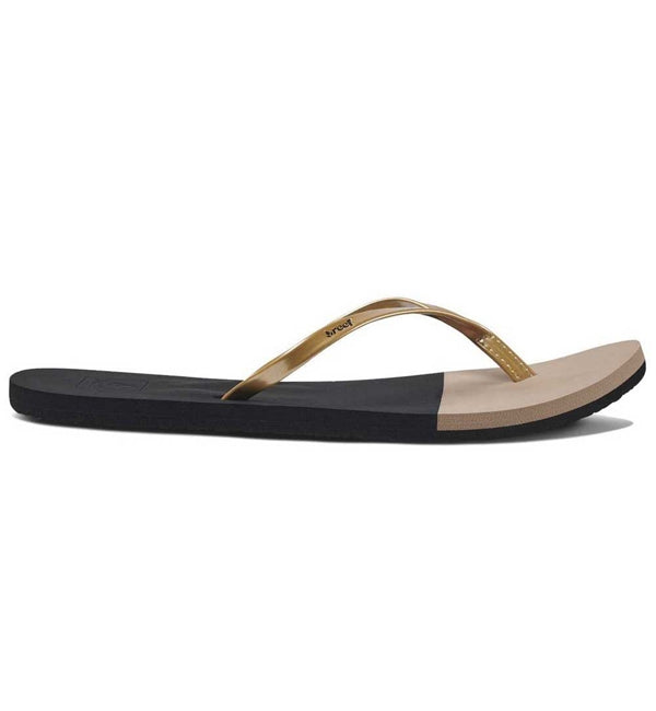 Reef Womens Bliss Toe Dip Flip Flops  - Black/Gold