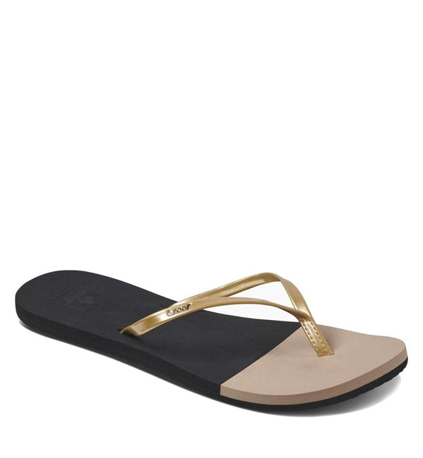 Reef Womens Bliss Toe Dip Flip Flops  - Black/Gold